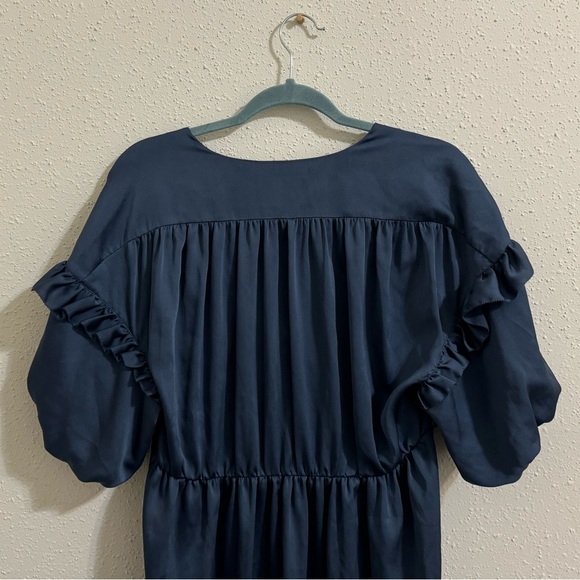 Kate Spade Satin MIDI Ruffle Dress in Antique Blue - Picture 9 of 15